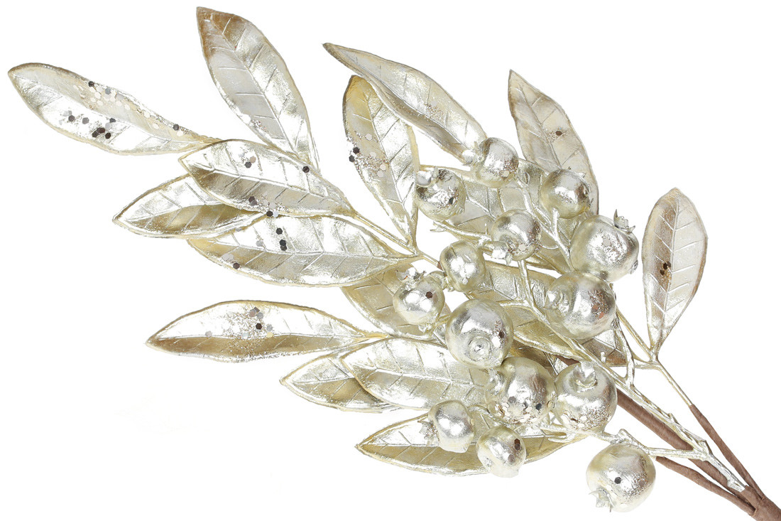 Декоративна гілка з листям та ягодами 51см, колір - шампань - 12 шт УПАКОВКА ТОВАР ВІД ВИРОБНИКА