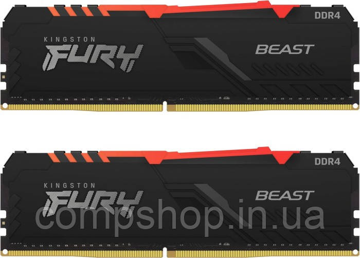 Пам'ять DDR4  16GB  3600MHz PC4-28800  (Kit of 2x8GB)  Kingston FURY Beast RGB (код 128155)