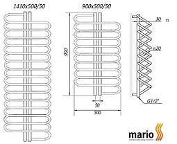 Полотенцесушитель MARIO Палермо 900 x 500/50 водяной (Mario Украина), фото 2