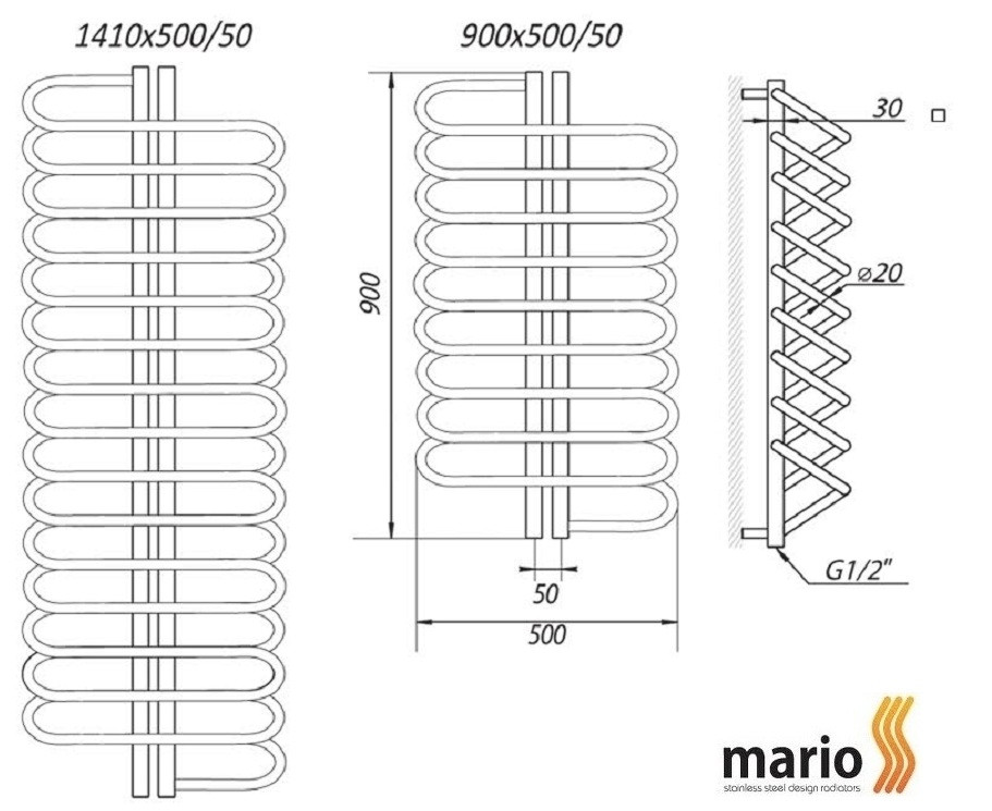 Полотенцесушитель MARIO Палермо 900 x 500/50 водяной (Mario Украина) - фото 3 - id-p320522832