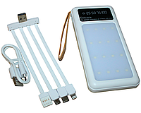Power Bank Viaking Y158 10000 мАч  портативный аккумулятор с прожекторной панелью и 4 кабелями:Белый