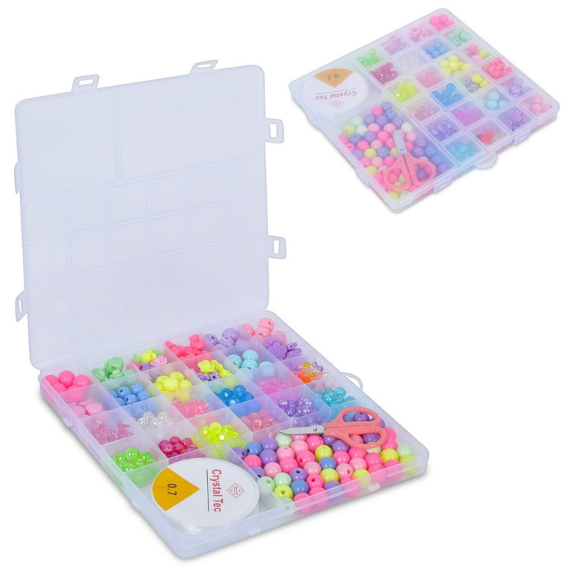 Набір для творчості N088-2, намистини, нитки, ножиці, у пеналі, фото 1