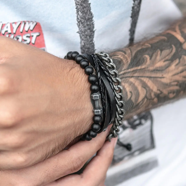 Чоловічий браслет з каменю, сталі та шкіри DELTA