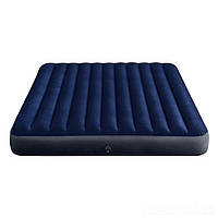 Надувний велюровий матрац двомісний Іntex 64755, 183х203х25 см. синій