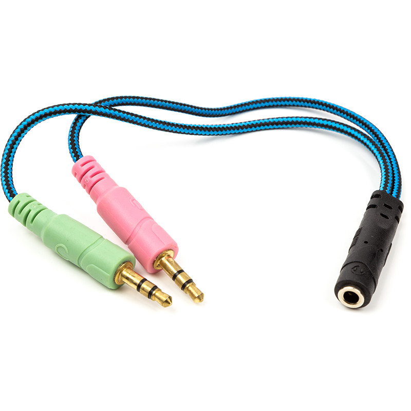 Перехідник PowerPlant 3.5 мм 4pin (F) - 2x3.5 мм 3pin (M), 0.22 м, фото 1