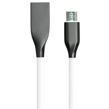 Кабель PowerPlant USB - microUSB, 2м, силікон, білий