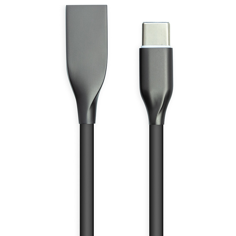 Кабель PowerPlant USB - Type-C, 2м, силікон, чорний, фото 1