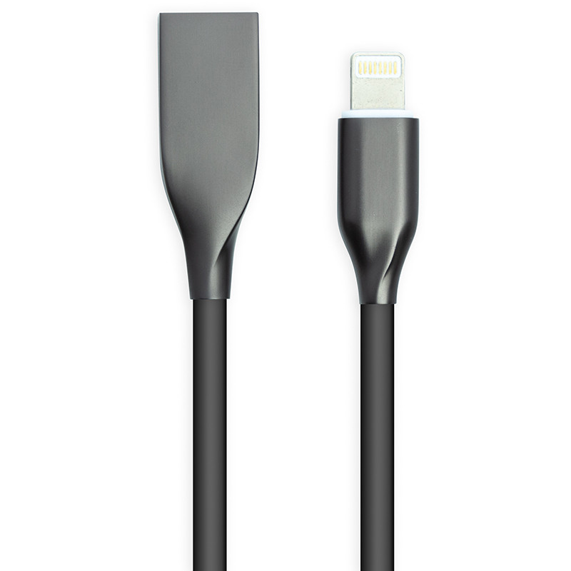 Кабель PowerPlant USB - Lightning, 2м, силікон, чорний, фото 1