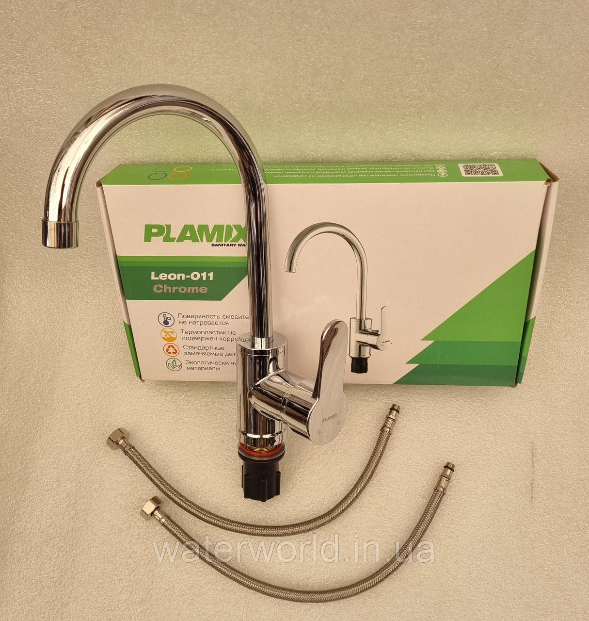 Змішувач для кухні PLAMIX Leon-011 Chrome з кріпленням на гайці із термопластику, фото 1