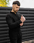 Чоловіча сорочка лляна чорна комір-стійка молодіжна приталена з довгим рукавом, фото 4