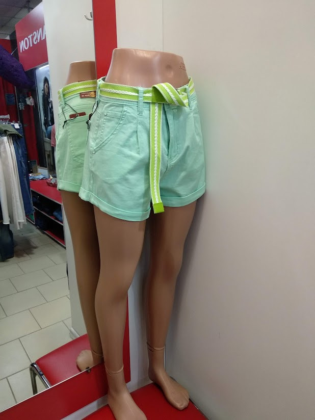 Шорти жіночі бавовняні пояс короткі відворот легкі 28 м'ята, фото 1