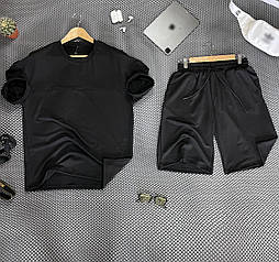 Чоловічий літній комплект футболка + шорти костюм спортивний оверсайз Туреччина чорний. Живе фото