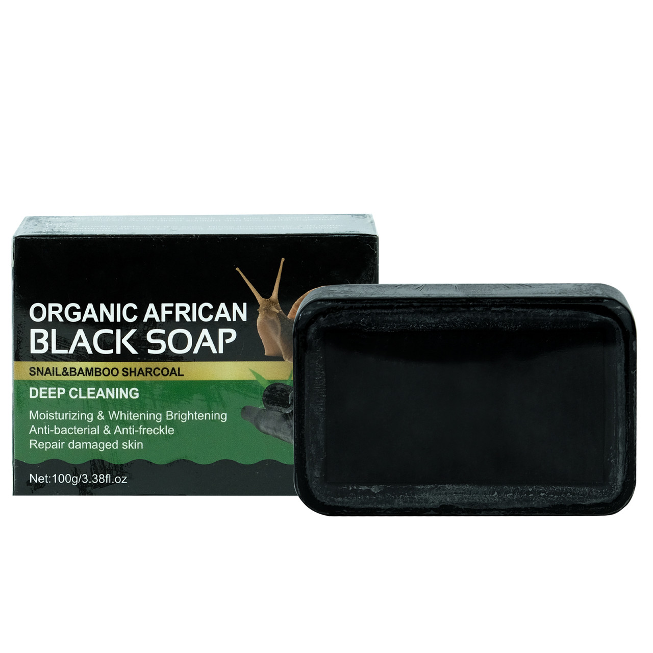 Мило ручної роботи Wokali Organic African Black Soap з муцином равлика та бамбукового вугілля 100 г, фото 1