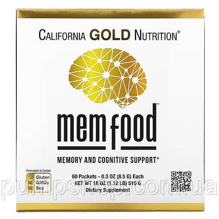 Для підтримки пам’яті й когнітивних функцій California Gold Nutrition MEM Food 1 пак., фото 2
