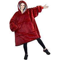 Толстовка-плед с капюшоном и рукавами флисовый Huggle Ultra Plush Blanket Hoodie, бордовый
