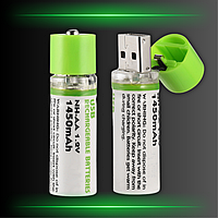 Комплект литиевых аккумуляторов (батареек) Doublepow 1450 mAh с возможностью USB-зарядки (2 шт.)