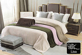 Плед із мікрофібри у полоску ТМ "Lisa" 220х240см. Бежевий