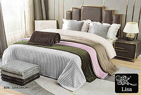 Плед із мікрофібри у полоску ТМ "Lisa" 220х240см. Сірий