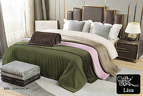 Плед із мікрофібри у полоску ТМ "Lisa" 220х240см. Зелений