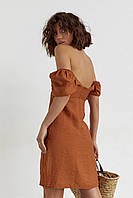 Женское платье мини с рукавами-фонариками коричневого цвета L