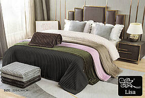 Плед із мікрофібри у полоску ТМ "Lisa" 220х240см. Темно сірий