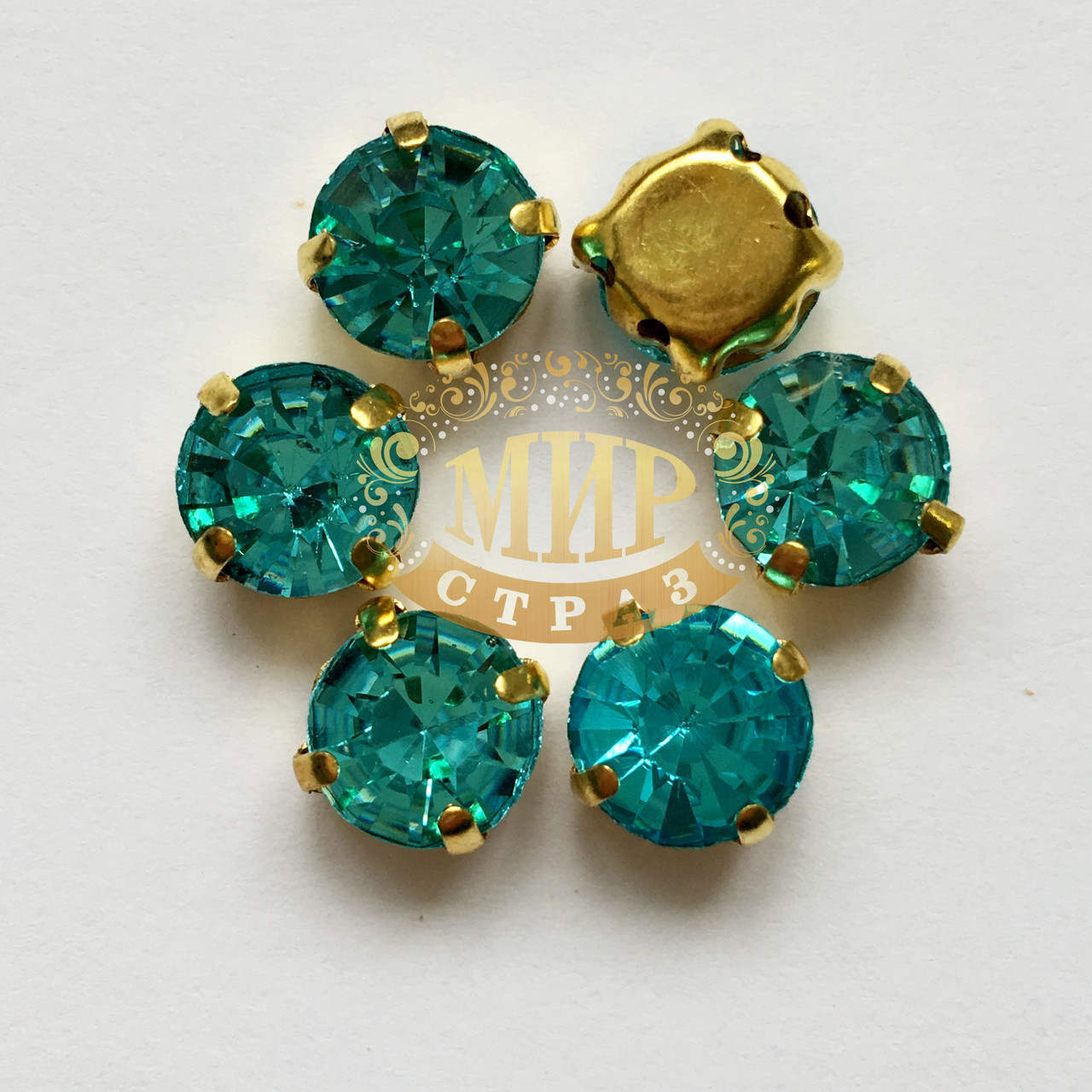 Чатони в золотих цапах 6 мм, Aquamarine