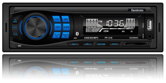 Автомагнітола USB з блютузом FANTOM FP-318 Black/Blue