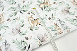 Тканина бязь "Косулі з білочками та зайчиками у гілках брудно-м'ятного кольору" на білому тлі № 1244, фото 5