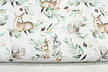 Тканина бязь "Косулі з білочками та зайчиками у гілках брудно-м'ятного кольору" на білому тлі № 1244, фото 6