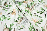 Тканина бязь "Козулі з білочками та зайчиками у гілках" на білому тлі № 1978, фото 3
