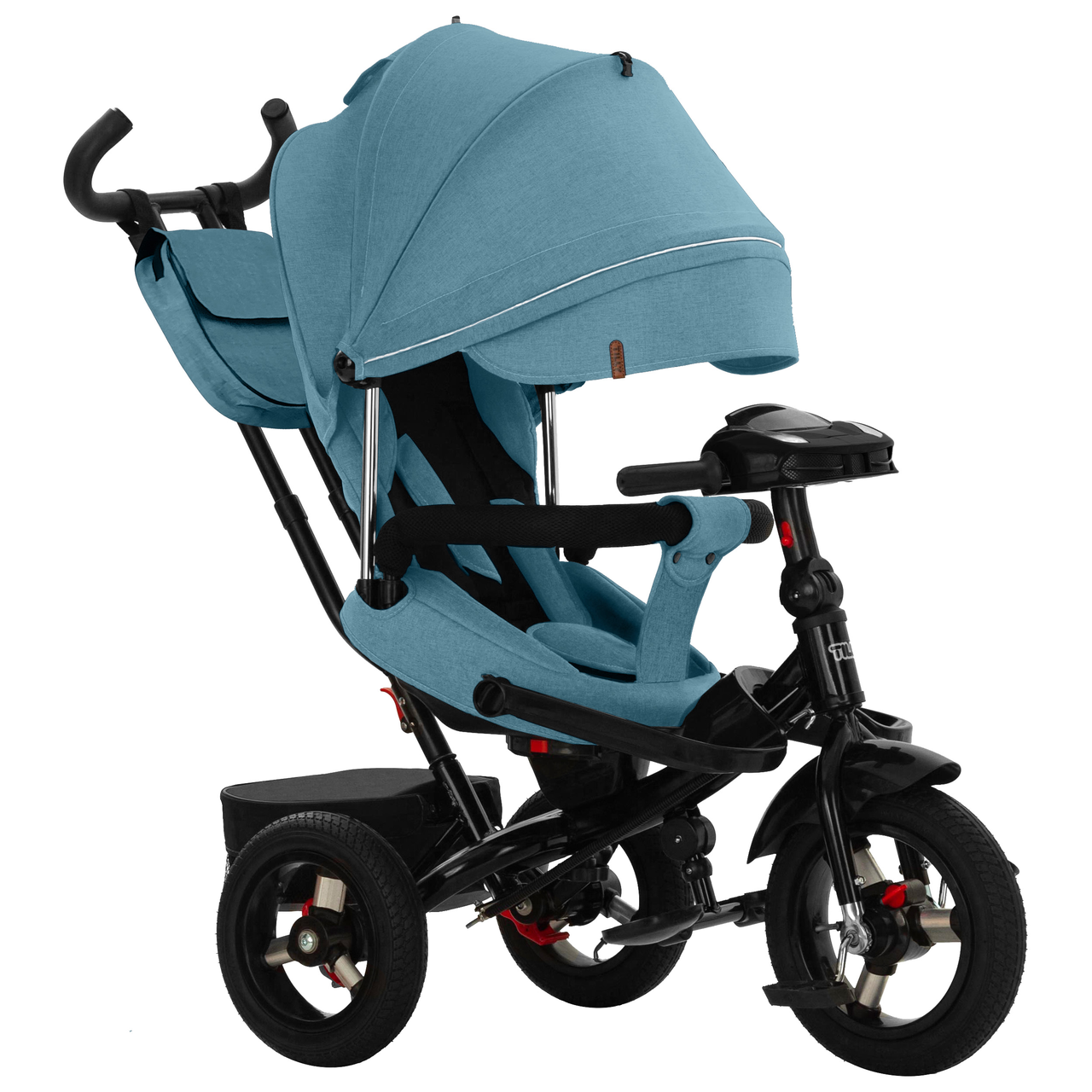 Велосипед триколісний з батьківською ручкою TILLY Impulse T-386/2, надувні колеса, поворот 360°, зелений льон