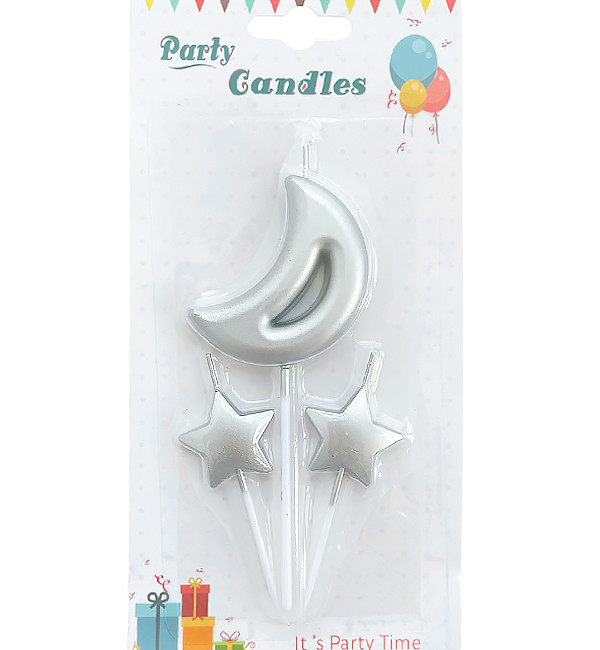 Свічки у торт "Місяць" набір - 3 шт., колір - срібло