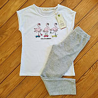 Комплект для дівчинки футболка та лосіниі, зріст 122, колір білий, сірий