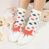 Милі м'які шкарпетки з малюнком Лисичка, теплі шкарпетки ''Mrs Fox'' (білий)