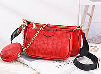 Женская мини сумочка клатч с цепочкой в стиле рептилия. Маленькая сумка с ключницей брелком Красный
