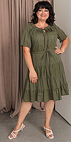 Женское летнее платье, ткань прошва и хлопок, р. 50,52,54,56 хаки