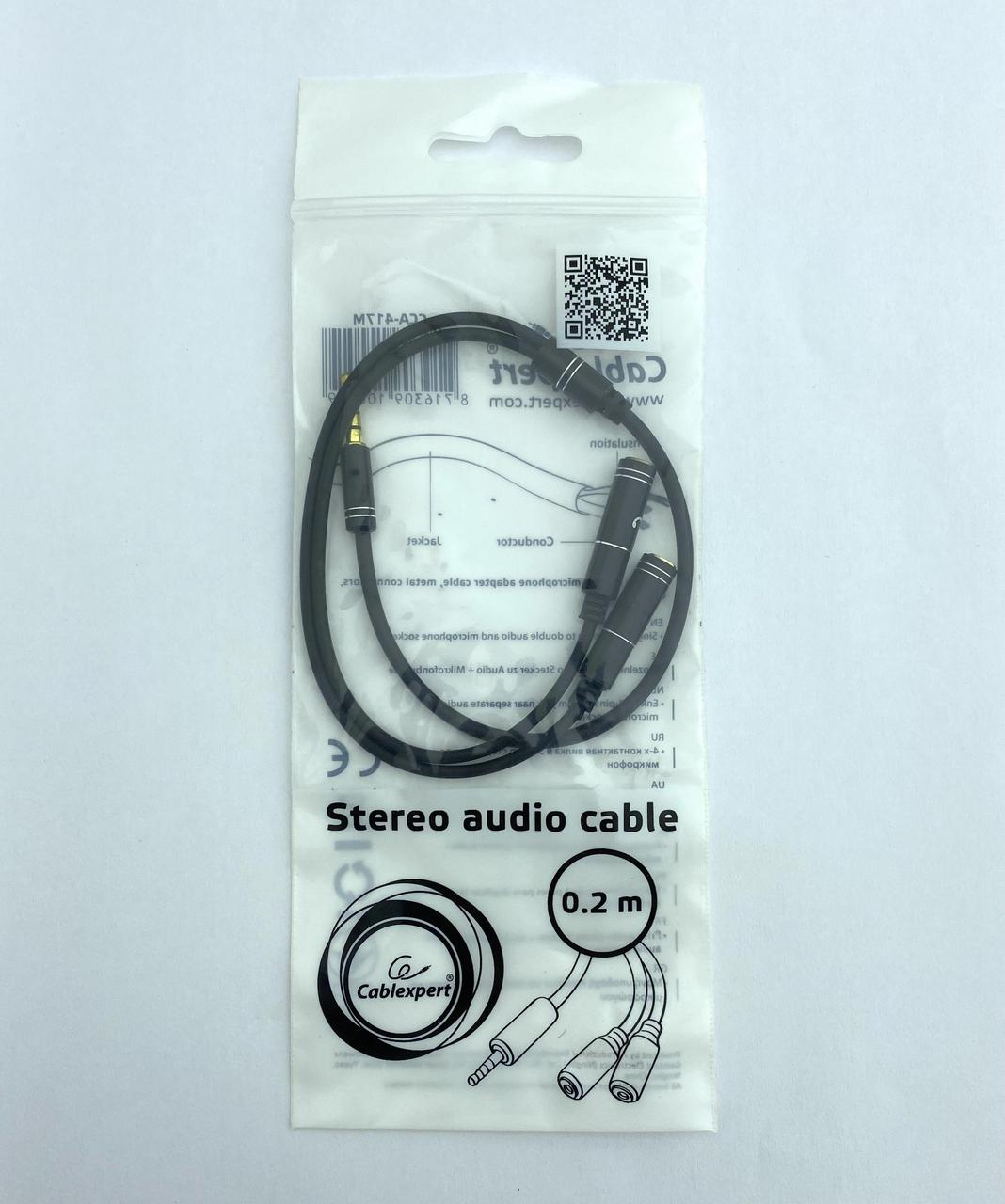 Перехідник звуковий Cablexpert (CCA-417M) 3.5мм 4-pin М/F 3.5 мм + мікрофон "мама", 0.2м, фото 1