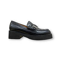 Женские кожаные лоферы на платформе, черные модные туфли 2161-02A-A278 Brokolli 1812