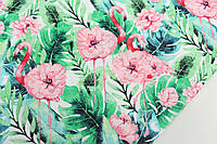 Хлопковая ткань "Цветочное фламинго" на белом фоне №1836