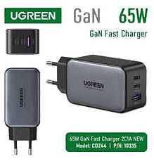 Зарядний пристрій Ugreen CD244 USB-A + 2 x USB-C 65 Вт GaN Tech Fast Charger Сірий, фото 4