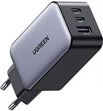 Зарядний пристрій Ugreen CD244 USB-A + 2 x USB-C 65 Вт GaN Tech Fast Charger Сірий, фото 3