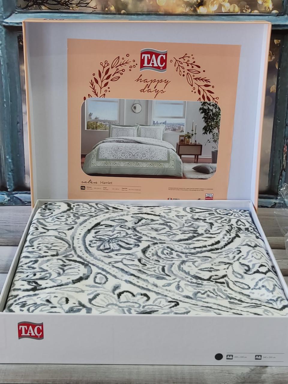 Постільна білизна сатинова євро розмір Tac Halmet Gri, фото 1