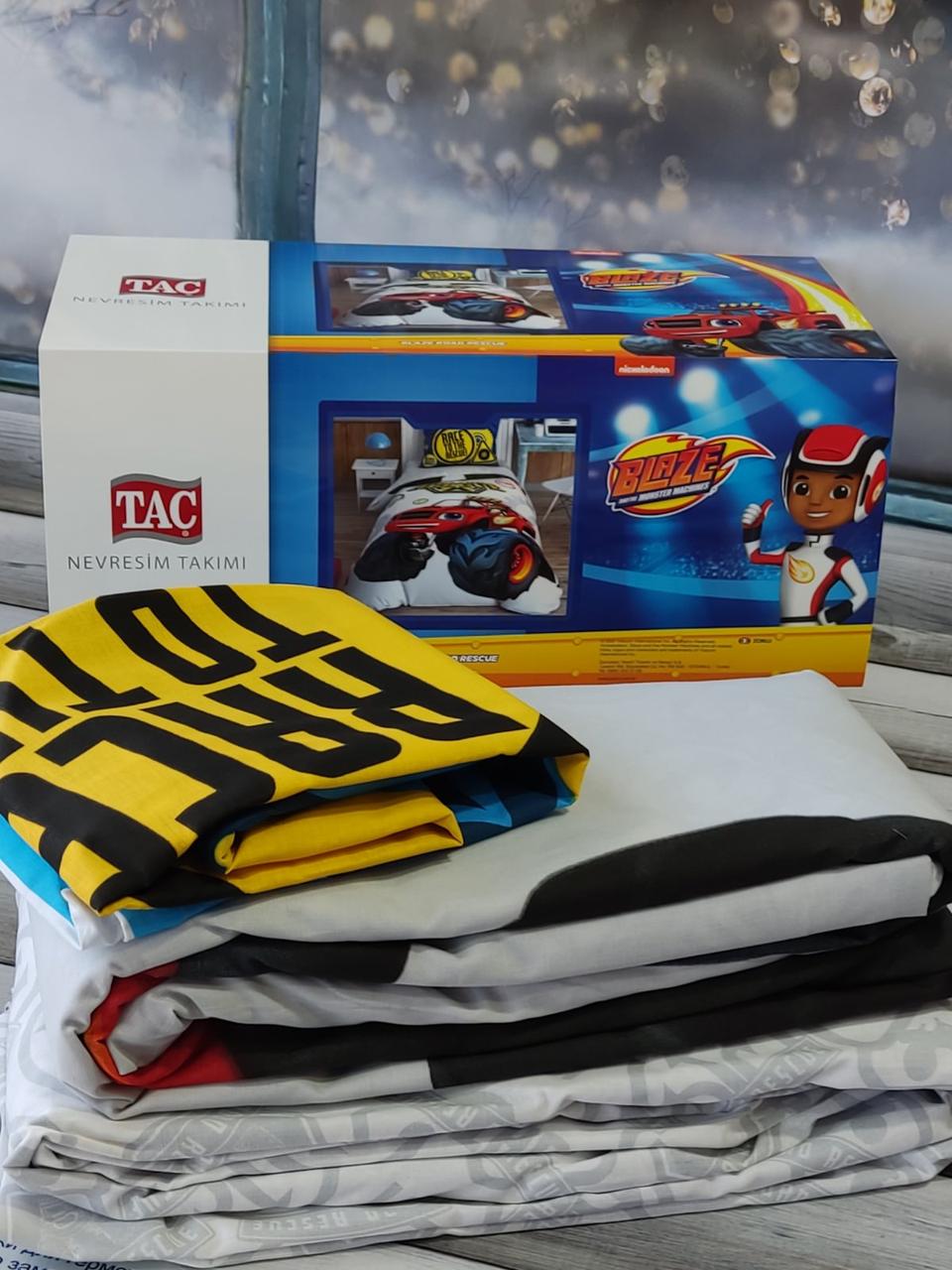 Постільна білизна полуторна дитяча з ранфорсу Tac Blaze Road, фото 1