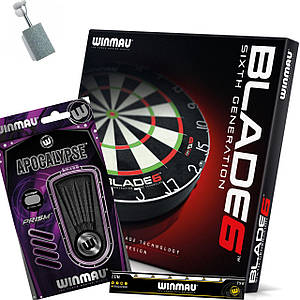 Фірмовий набір Winmau Англія з топовою мішенню із сизалю + дротики Apoalypse + стругачка + лінія