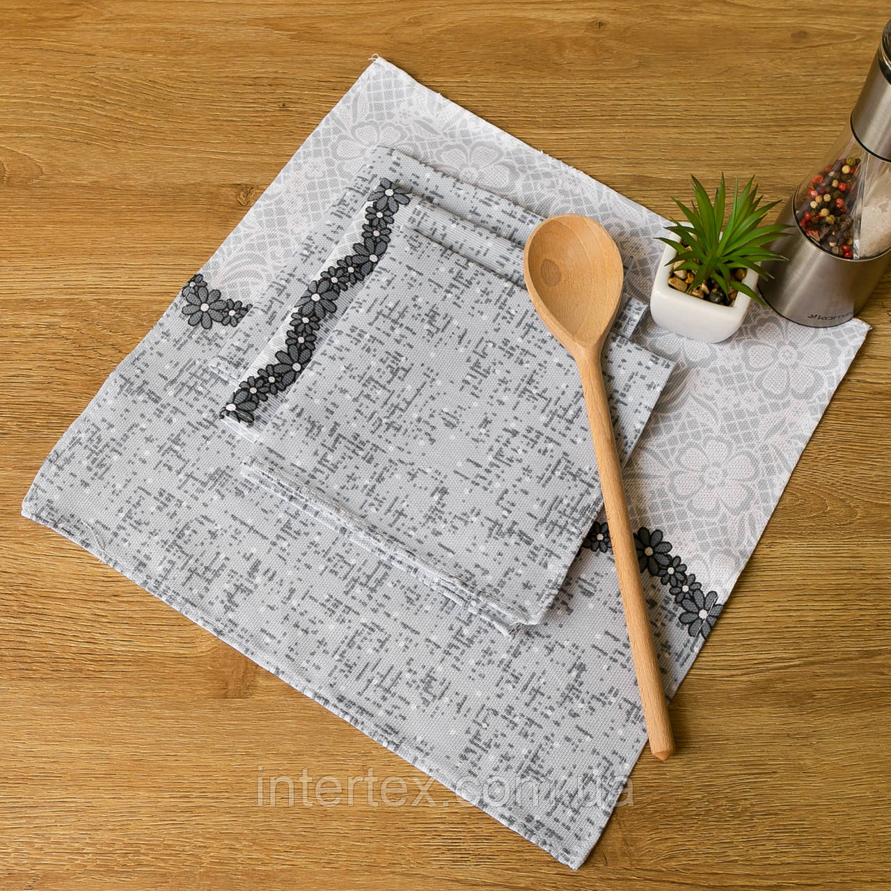 Серветки льняні "Горошок ажурний" (комплект 4 шт.), фото 1