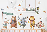 Наклейка на стену в детскую Животные музыканты (лист 30 х 90 см) Б210-1