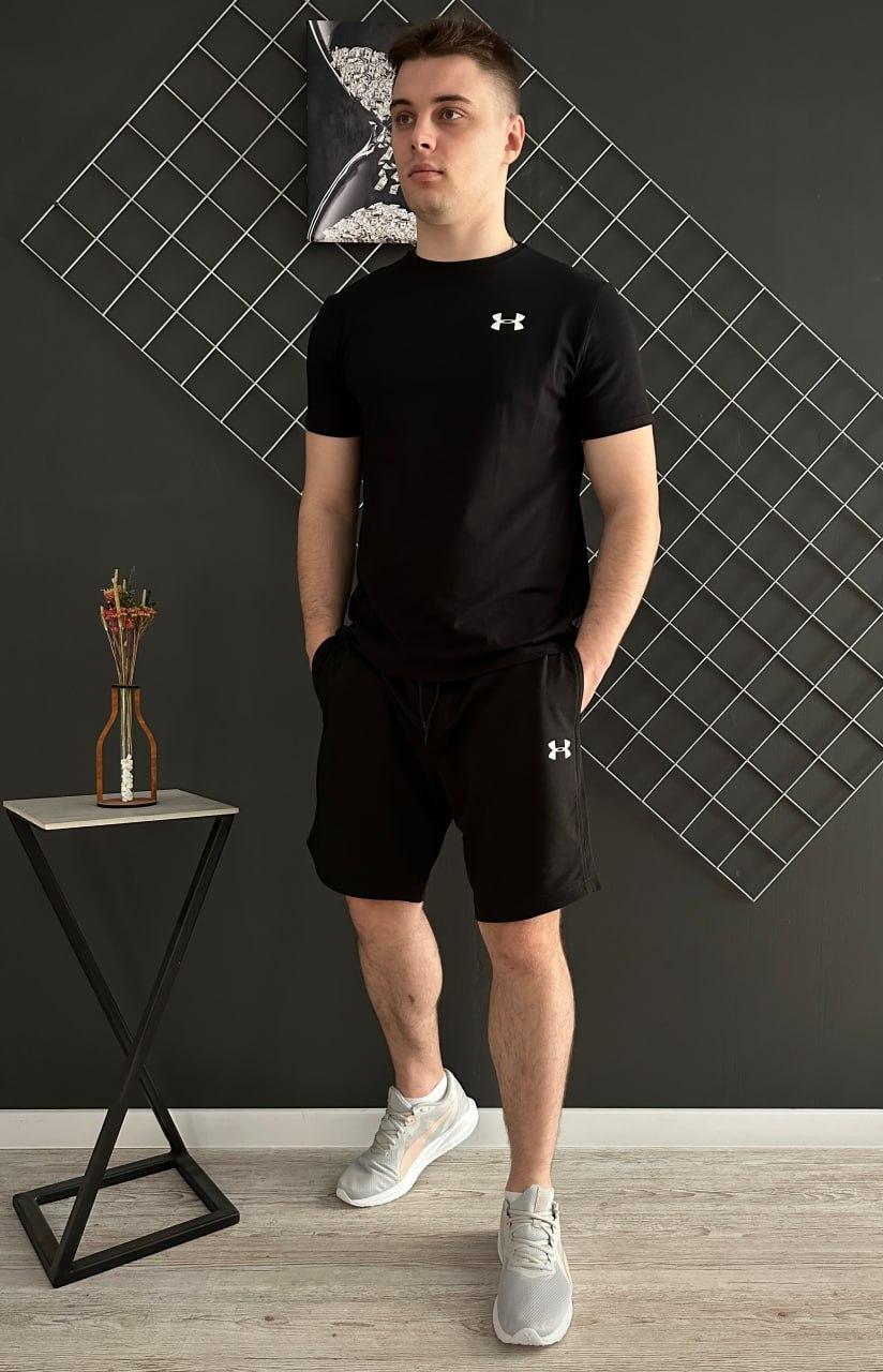 Чоловічий літній костюм Under Armour Футболка + Шорти чорний комплект Андер Армор на літо
