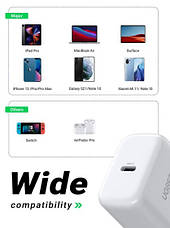 Зарядний пристрій Ugreen CD272 33W PD3.0 QC4.0 Smart Fast Charger Білий, фото 4