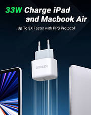 Зарядний пристрій Ugreen CD272 33W PD3.0 QC4.0 Smart Fast Charger Білий, фото 5