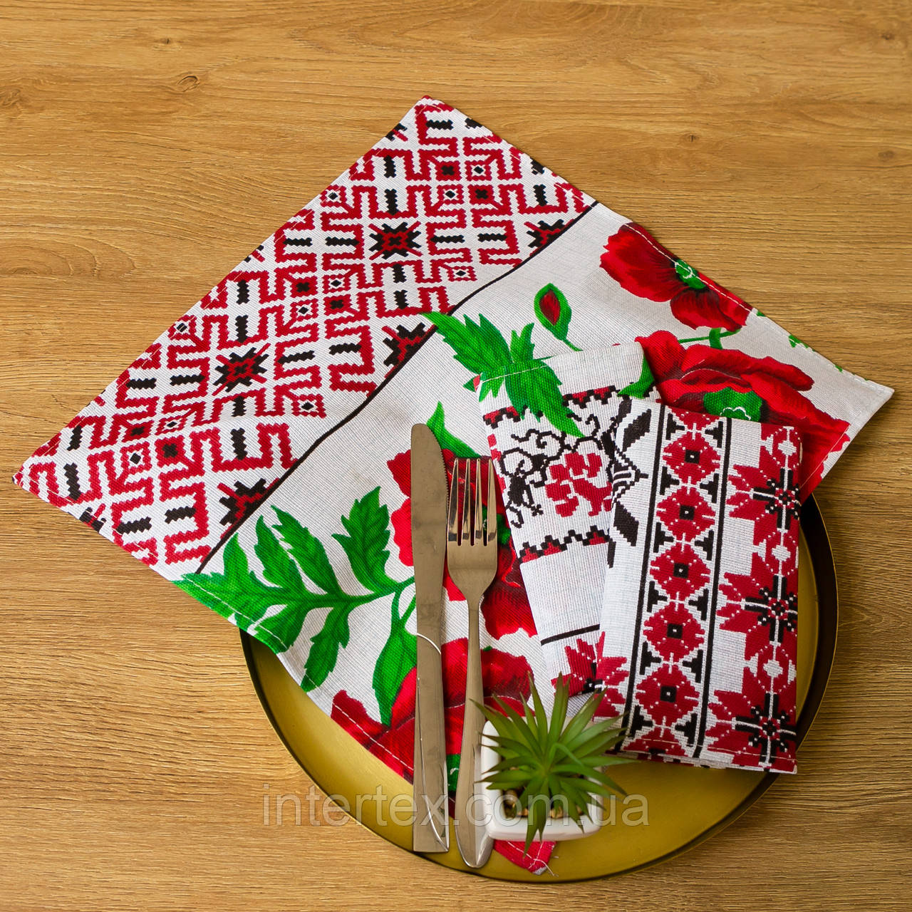 Серветки льняні "Маки" (комплект 4 шт.), фото 1